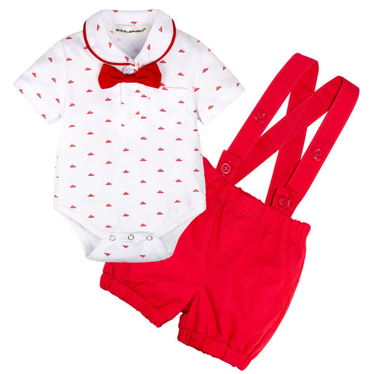 Agudan Baby Boys Bowtie Shirt Suspender Shorts Set, Gentleman Formal Outfits Suit
