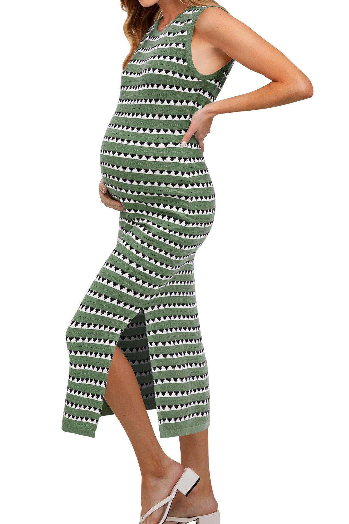 Agudan Women's Sleeveless Striped Bodycon Sweater Maternity Midi Dress