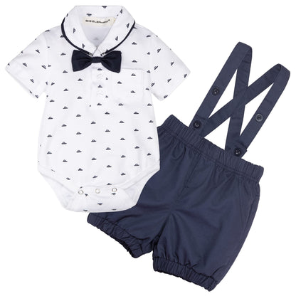 Agudan Baby Boys Bowtie Shirt Suspender Shorts Set, Gentleman Formal Outfits Suit