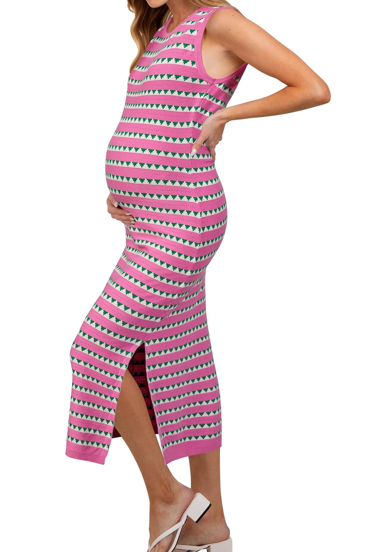 Agudan Women's Sleeveless Striped Bodycon Sweater Maternity Midi Dress