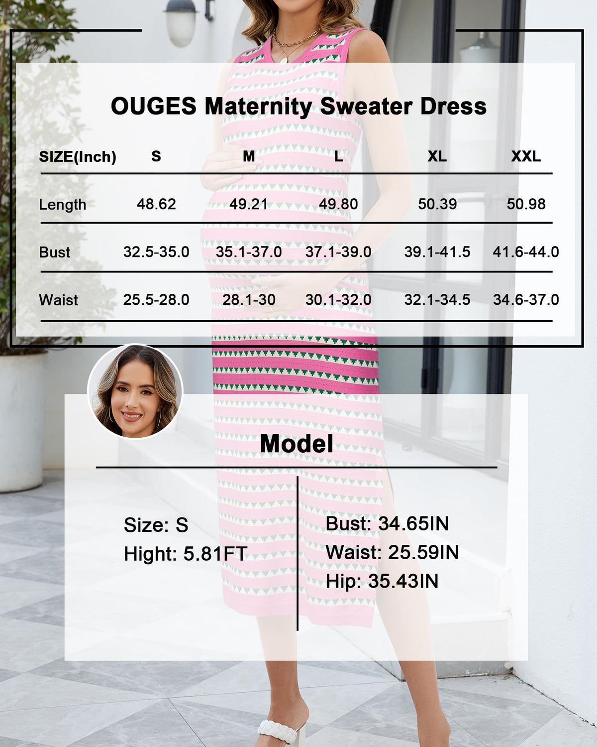 Agudan Women's Sleeveless Striped Bodycon Sweater Maternity Midi Dress