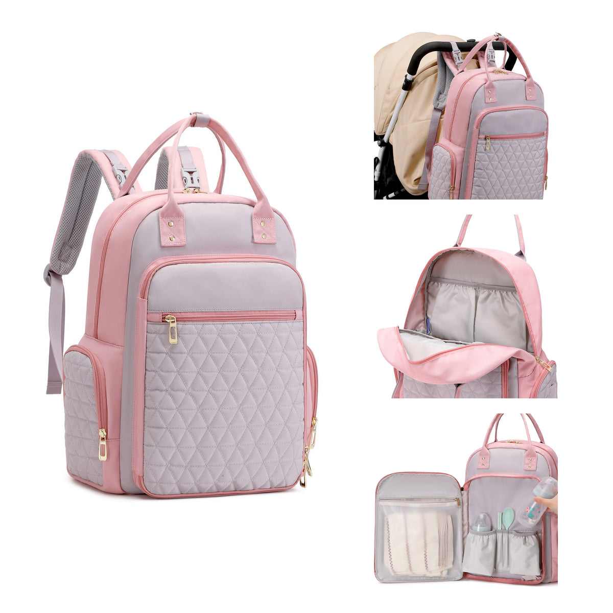 Trendy Diaper Bag Backpack-Pink